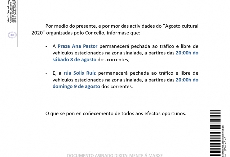 Bando Corte Plaza Ana Pastor 08/08/2020 y calle Solís Ruíz 09/08/2020